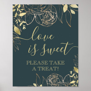 Dark Aquamarin & Gold Modern Floral Gevor Table Poster