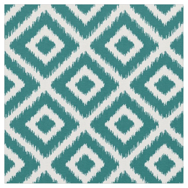 Dark Aquamarin Ikat Diamonds Stoff (Nahaufnahme)