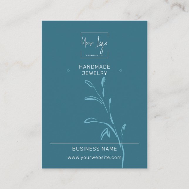 Dark Aquamarin Leaf Social QR Schmuck Display Card Telefonnummerkarte (Vorderseite)