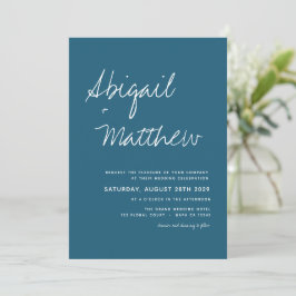 Dark Aquamarin Simple Handwriting Boho Wedding Einladung