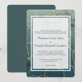 Dark Aquamarine Goldvein Moderne Hochzeit Einladung