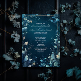 Dark Aquamarine und Aquamarin Blue Floral Wedding Einladung