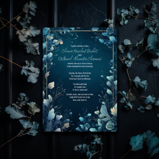 Dark Aquamarine und Aquamarin Blue Floral Wedding Einladung (Von Creator hochgeladen)