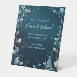 Dark Aquamarine und Aquamarin Blue Floral Wedding Sockelschild