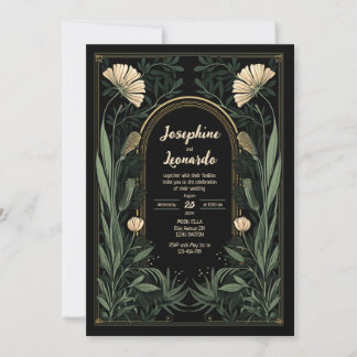 Dark Art Nouveau Botanical Wedding Einladung