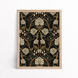 Dark Arts and Crafts Floral Chrysanthemum Art Poster