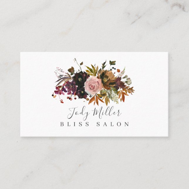 Dark Autumn Moody Floral Bouquet Salon Visitenkarte (Vorderseite)