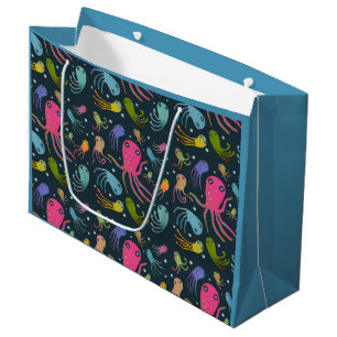 Dark Background under Sea Marine Life Cartoon Große Geschenktüte