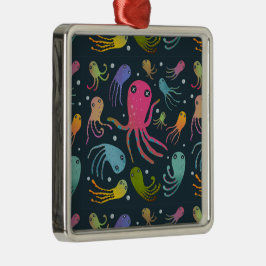 Dark Background under Sea Marine Life Cartoon Ornament Aus Metall