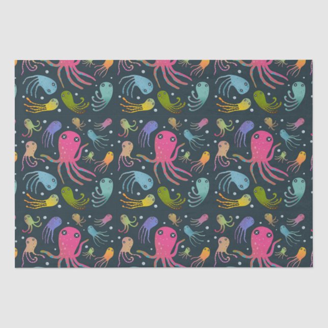 Dark Background under Sea Marine Life Cartoon Seidenpapier (Vorderseite)