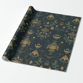Dark Baroque Gold Ornament Wrapping Paper  Geschenkpapier