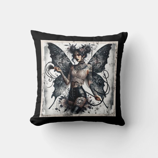 Dark Beauty Gothic Asian Fee Tattoos & Whip Kissen (Vorderseite)
