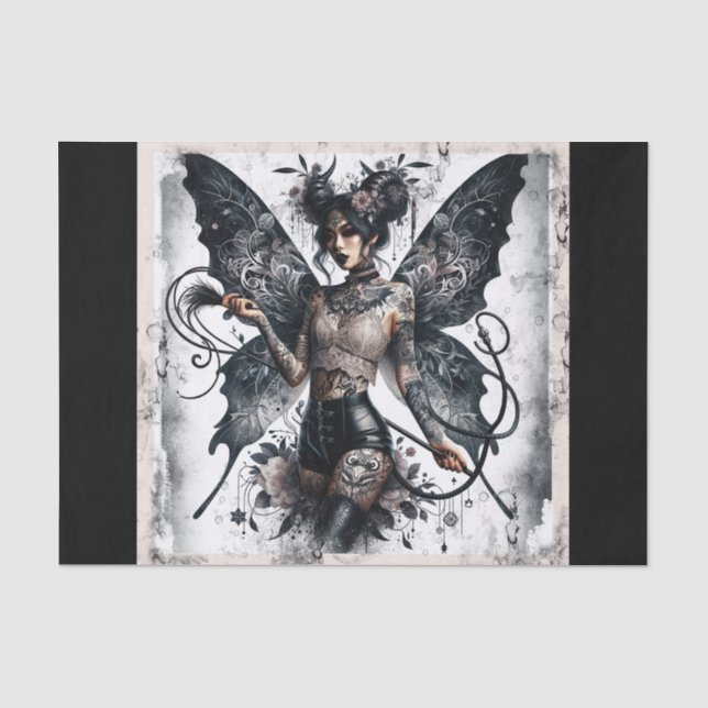 Dark Beauty Gothic Asian Fee Tattoos & Whip Seidenpapier (Vorderseite)