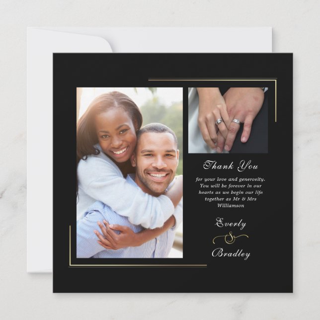 Dark Black Gold White Script Foto Vielen Dank Einladung (Vorderseite)