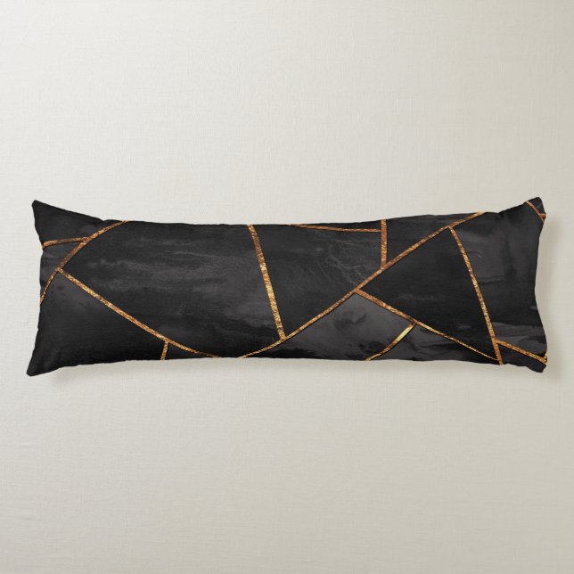 Dark Black Ink Gold Copper Geometric Glam #1 #geo  Seitenschläferkissen (Vorderseite)