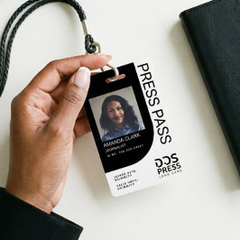 Dark Black Modern & Minimal Press Pass Foto ID Ausweis