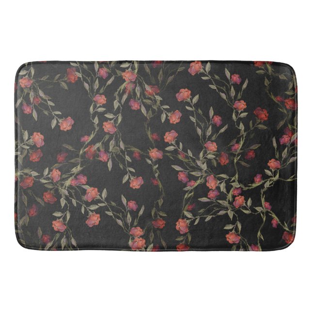 Dark Black Moody Floral Badematte (Vorderseite)