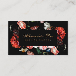 Dark Black Moody Red Floral Visitenkarte