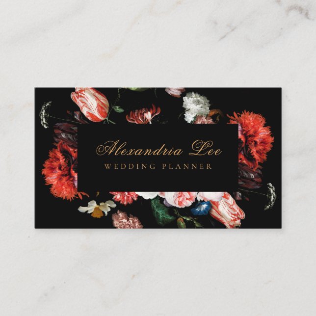 Dark Black Moody Red Floral Visitenkarte (Vorderseite)