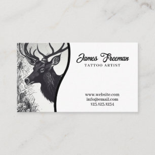 Dark Black & White Deer Tattoo Studio Visitenkarte