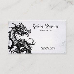 Dark Black & White Dragon Tattoo Shop Visitenkarte