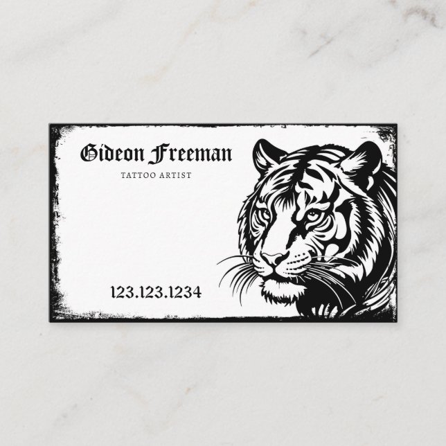 Dark Black & White Tiger Tattoo Artist Visitenkarte (Vorderseite)