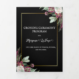 Dark Bloom Croning Zeremonie-Programm Dreifach Gefaltete Einladung