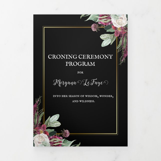 Dark Bloom Croning Zeremonie-Programm Dreifach Gefaltete Einladung (Cover)