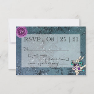 Dark Blue Alice im Wunderland Wedding RSVP Karte