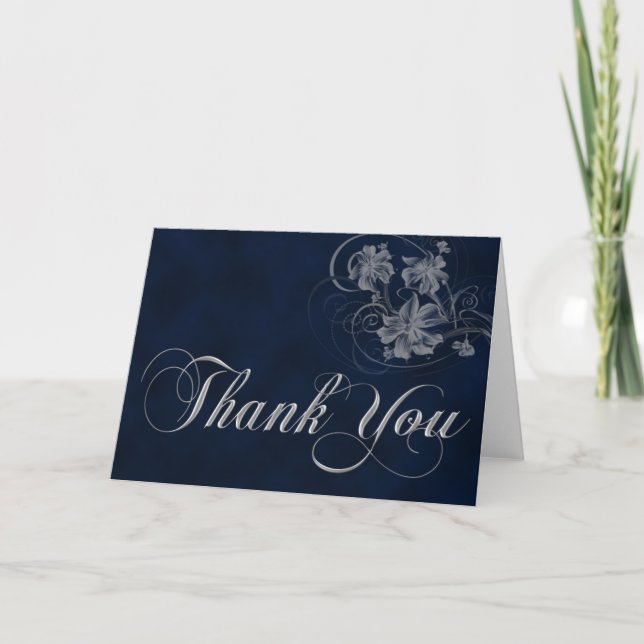 Dark blue and silver thank you card dankeskarte (Vorderseite)