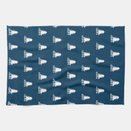 Dark Blue and White Christmas Tree Design Geschirrtuch