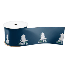 Dark Blue and White Christmas Tree Design Satinband