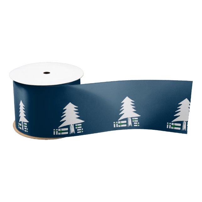 Dark Blue and White Christmas Tree Design Satinband (Spule)