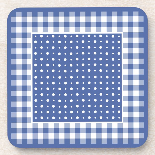 Dark Blue and White Polka Dots and Check Gingham Untersetzer (Vorderseite)