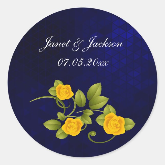 Dark Blue and Yellow Rose Wedding Runder Aufkleber (Vorderseite)