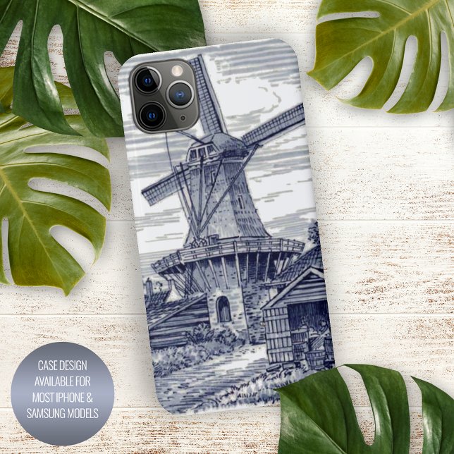 Dark Blue Antique Delft Blue Dutch Windmill iPhone Hülle (Von Creator hochgeladen)