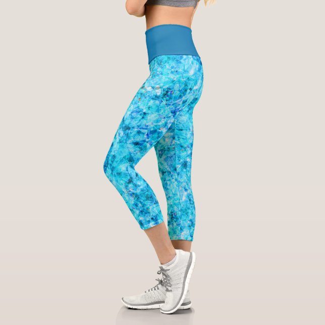 Dark Blue Aqua Türkis Polygon Art Pattern Capri Leggings (Links)