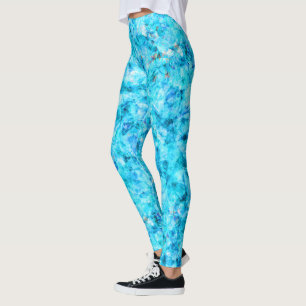 Dark Blue Aqua Türkis Polygon Art Pattern Leggings