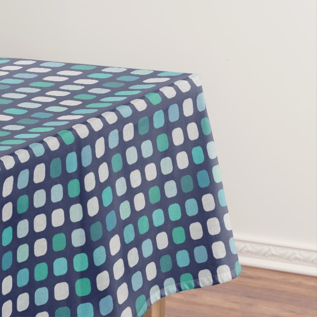 Dark Blue Aqua Türkis Round Squares Muster Tischdecke (Beispiel)
