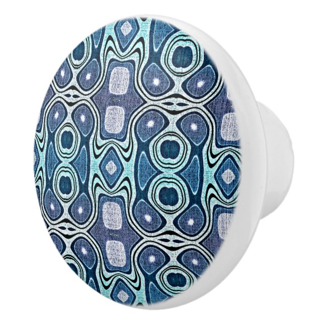 Dark Blue Aqua Türkis Violet Ethnischer Stamm Kuns Keramikknauf (Rechts)