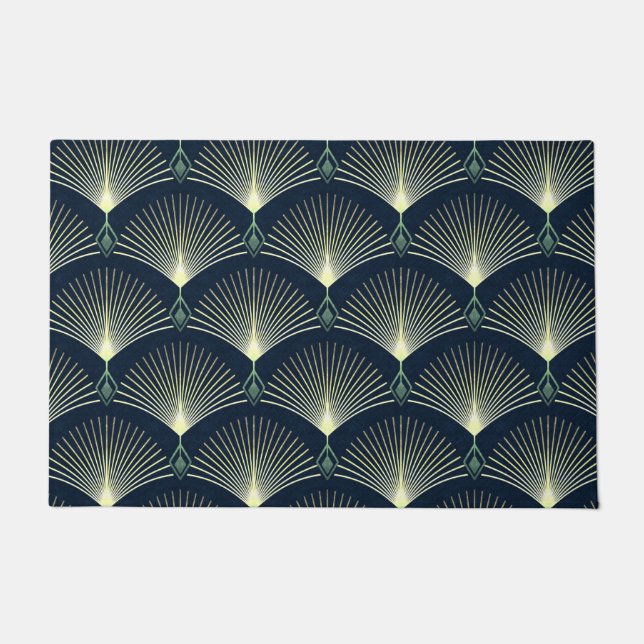 Dark Blue Art Deco Stilvolle geometrische Muster Fußmatte (Vorderseite)