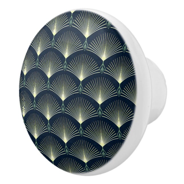 Dark Blue Art Deco Stilvolle geometrische Muster Keramikknauf (Rechts)