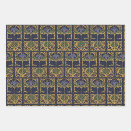 Dark Blue Art Nouveau Old Book Geschenkpapier Set