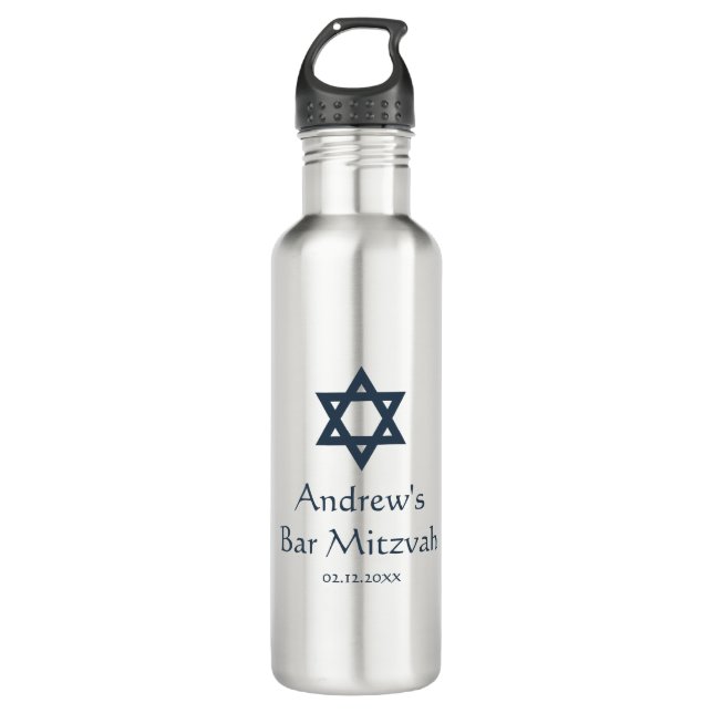 Dark Blue Bar Mitzvah Personalisiert Trinkflasche (Vorderseite)
