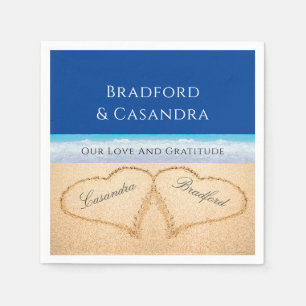 Dark Blue Beach Hochzeit 2 Herzen im Sand Serviette