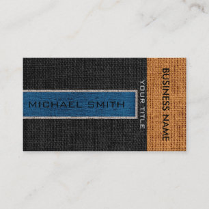Dark Blue & Black Burlap Linen Rustic Jute Visitenkarte