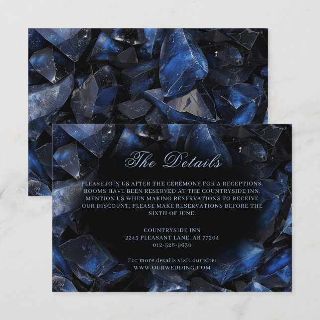 Dark Blue Boho Hexen Crystals Black Wedding Begleitkarte (Vorne/Hinten)