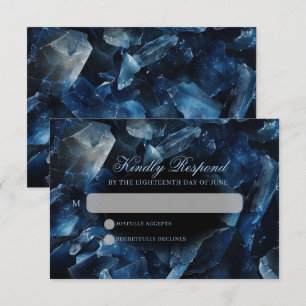 Dark Blue Boho Hexen Crystals Black Wedding RSVP Karte