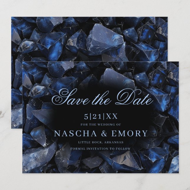 Dark Blue Boho Hexen Crystals Black Wedding Save The Date (Vorne/Hinten)
