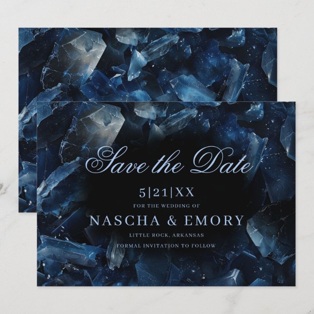 Dark Blue Boho Hexen Crystals Black Wedding Save The Date (Vorne/Hinten)